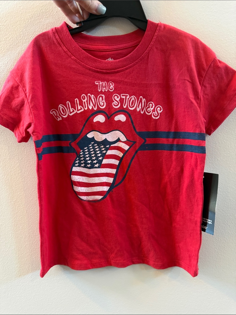 the Rolling Stones Kids Bright Red Graphic Tee with Navy Accents